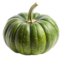 Close up of whole green pumpkin, displayed on a clean white surface, emphasizing natural texture and vibrant color png