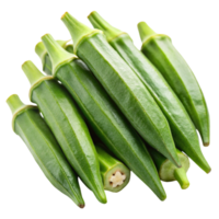 Group of fresh okra pods, isolated on white, ideal for vegetable dishes, stews, and culinary presentations png