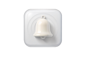 White 3D notification bell with surrounding alert lines on transparent background, suitable for app notifications png