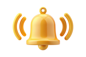 Glossy yellow bell icon with alert waves, great for representing notifications and reminders in graphic design png