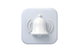 3D white bell with a shadow on a transparent background, perfect for web and app notification icons png