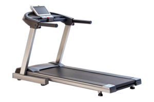 Modern treadmill machine for home and gym workouts with a digital display in white background png