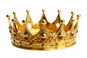 Luxurious regal crown in gold with ruby accents and fine craftsmanship isolated on a plain background png