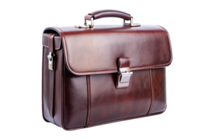 brown leather briefcase with a timeless design and secure lock on a white background png