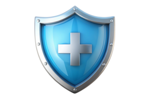 3D rendered shield symbol with cross design for medical, healthcare, and security concepts png