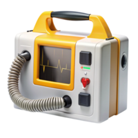 Compact defibrillator unit with ECG display, ideal for emergency medical use, isolated on white png