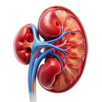 High quality image of kidneys, showing internal structure and vascular connections for medical study png