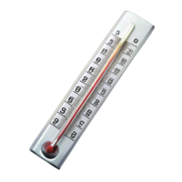 High quality image of a traditional thermometer with a metal frame and red liquid indicator png