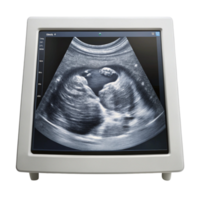 High resolution ultrasound image displaying fetal development on a clinical diagnostic device png