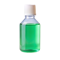 Two bottles with antiseptic solution, orange and turquoise, ideal for disinfecting and first aid uses png