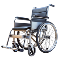 Front and side view of a sleek and durable wheelchair emphasizing structure and comfort features png