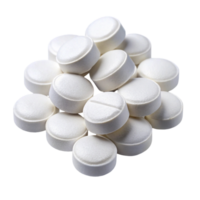 Close up view of multiple white antacid pills arranged on a plain Transparent Background for healthcare concepts png