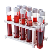 Rack of blood samples in test tubes isolated on Transparent Background for lab analysis and healthcare png