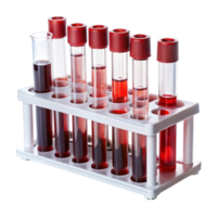 Laboratory blood test kit with multiple tubes for medical sample collection on Transparent Background png