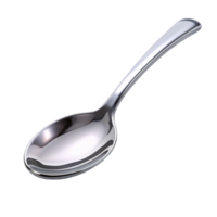 Close up of a reflective silver spoon, simple and sleek, ideal for dining, cooking, or food styling, isolated png