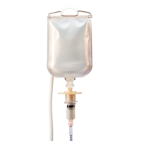 Empty IV solution bag, designed for intravenous therapy, shown isolated on a clean Transparent Background png