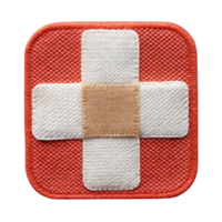 Close up of a stitched medical patch with a cross symbol, highlighting durable design for healthcare use png