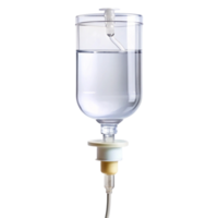 Saline solution IV bottle, providing hydration and medication to patients, clean and sterile, on a Transparent Background png
