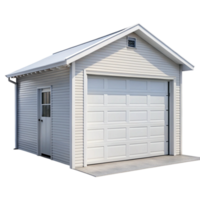 Simple white garage with single door and side entry, ideal for secure parking or storage in suburban homes png
