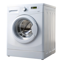 Energy efficient washing machine with front load door and control panel for home laundry, clean and new png