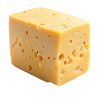 Fresh block of Swiss cheese with characteristic holes, isolated on a clean Transparent Background. png