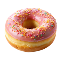 Classic donut with chocolate glaze and colorful sprinkles, highlighting a sweet and fun treat for all ages. png