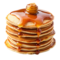 Classic pancake stack with fresh fruits and maple syrup, ideal for breakfast, brunch, and sweet dessert concepts. png