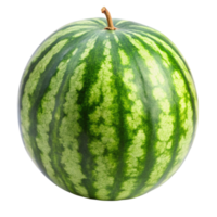 Fresh whole watermelon with vibrant green rind and distinct striping pattern, isolated on Transparent Background. png