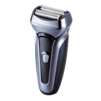 High performance electric razor with dual cutting heads for close shave, in metallic gray finish on Transparent Background png