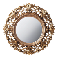 Elegant round mirror with intricate gold frame, perfect for adding a touch of luxury to any room decor png
