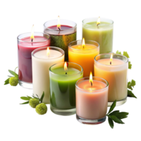 Collection of scented candles with various fragrances, perfect for relaxation, home decor, and gifting png