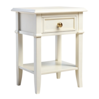 Simple and chic bedside table in white finish with drawer and bottom shelf suited for modern and traditional decor png