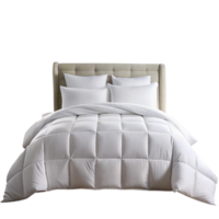 Luxurious white bedding set with plush comforter and pillows perfect for adding warmth and style to any bedroom png