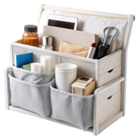 Compact bedside organizer with multiple pockets and compartments ideal for organizing essentials on Transparent Background png