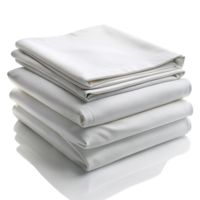 High quality white bed sheets folded and stacked ready for use in any modern comfortable bedroom setting png