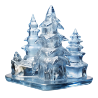 Intricate Ice Sculpture of Snowy Trees with Blue Tint on Transparent Background png