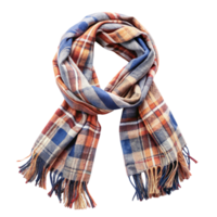 Cozy plaid scarf with warm tones and soft fabric, perfect for adding style and warmth to winter outfits png