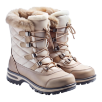 Warm and stylish snow boots with fur lining and lace up design perfect for winter trekking and cold weather condition png