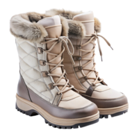 Cozy brown winter boots with durable leather, soft fur lining, and lace up design on Transparent Background png