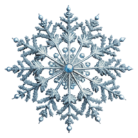 Elegant blue snowflake ornament with intricate design and detailed patterns on a Transparent Background png
