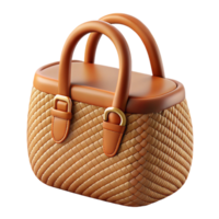 distinguishevictorian A woven wicker handbag with leather straps, natural texture, soft lighting, front view, isolateon transparent background,high-resolution product photography artisan png