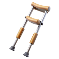 stunning ethereal retro Crutches, adjustable height, rubber tips, aluminum frame, render, studio lighting, front view, isolateon transparent background,high-resolution product photography artisan png