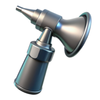 serene distinctive Otoscope with specula attached, metallic finish, knurlehandle, render, dramatic lighting, side view, isolateon transparent background,high-resolution product photography png