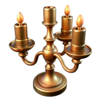 captivating distinguisheBrass candelabra with scrolling details, polishefinish, soft lighting, top-down view, studio photography, isolateon transparent background,high-resolution product photography png