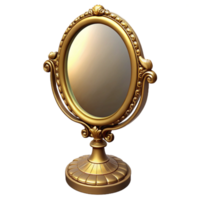 mysterious pristine Vintage vanity mirror, ornate golframe, oval shape, front view, studio lighting, isolateon transparent background,high-resolution product photography 4K png