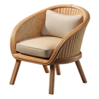 wonderful exceptional Wicker patio chair, natural beige color, curveback, side view, studio lighting, isolateon transparent background,high-resolution product photography png