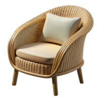 vibrant distinctive Wicker patio chair, natural beige color, curveback, side view, studio lighting, isolateon transparent background,high-resolution product photography png