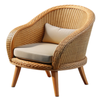 enchanting retro Wicker patio chair, natural beige color, curveback, side view, studio lighting, isolateon transparent background,high-resolution product photography impeccable png