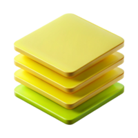 impressive melancholic surreal Stack of sticky notes, neon yellow, slightly offset, side view, studio lighting, isolateon transparent background,high-resolution product photography authentic png