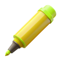 stunning notable Highlighter pen, fluorescent yellow, cap off, nib visible, side view, soft lighting, isolateon transparent background,high-resolution product photography png